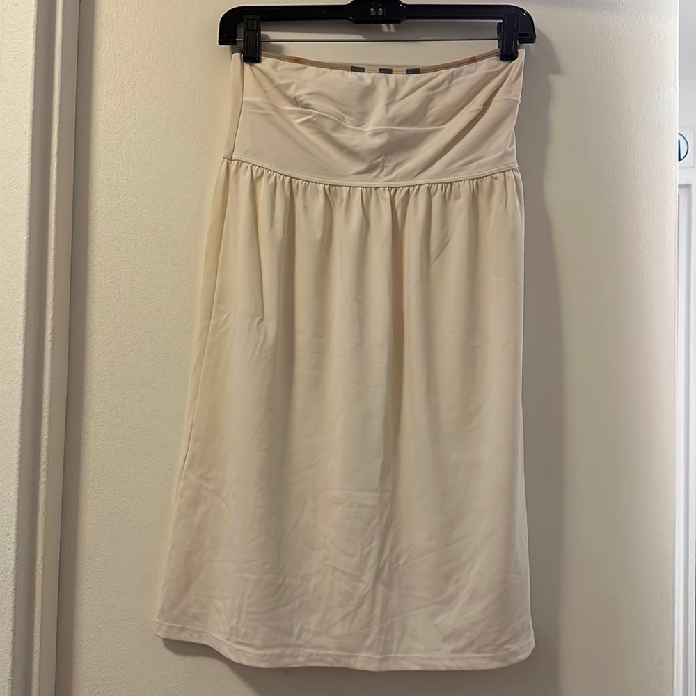 Burberry white bandeau coverup with Burberry print piping, sz M, worn condition